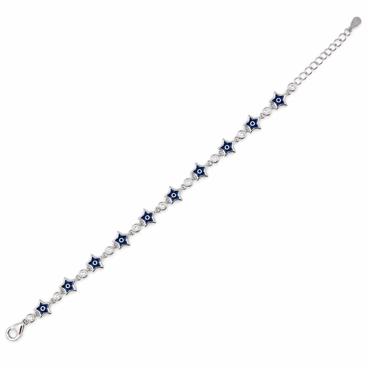 925 Silver Blue Enamel Star Link Bracelet