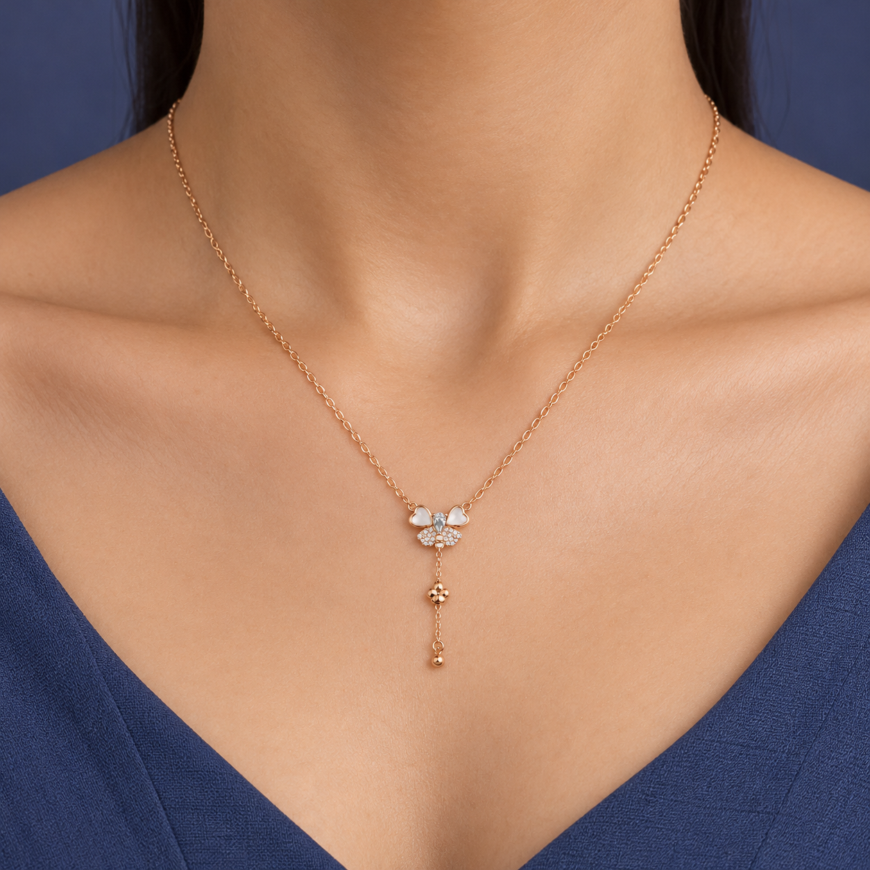 925 Silver Rose Gold Butterfly Drop Necklace