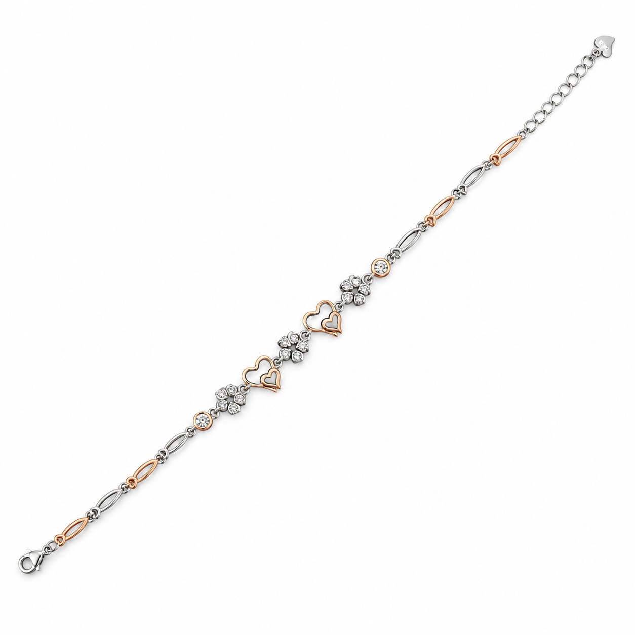 925 Silver Rose Gold Double Heart Bracelet