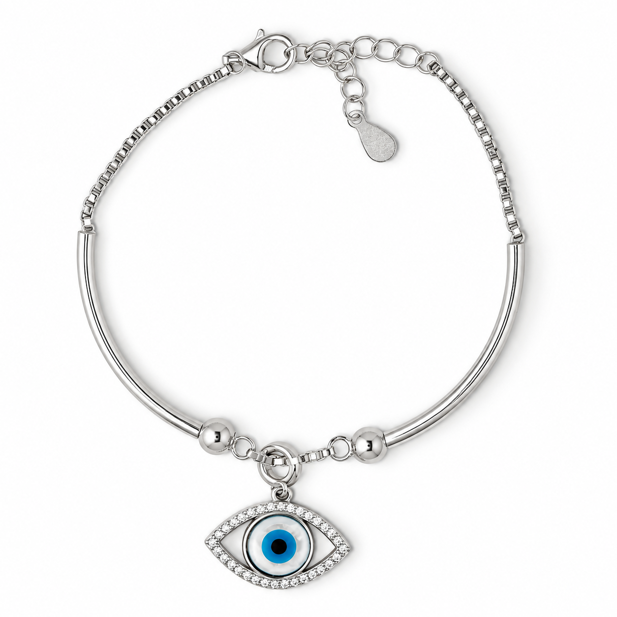 Blue Evil Eye Pendant 925 Silver Kada Bracelet