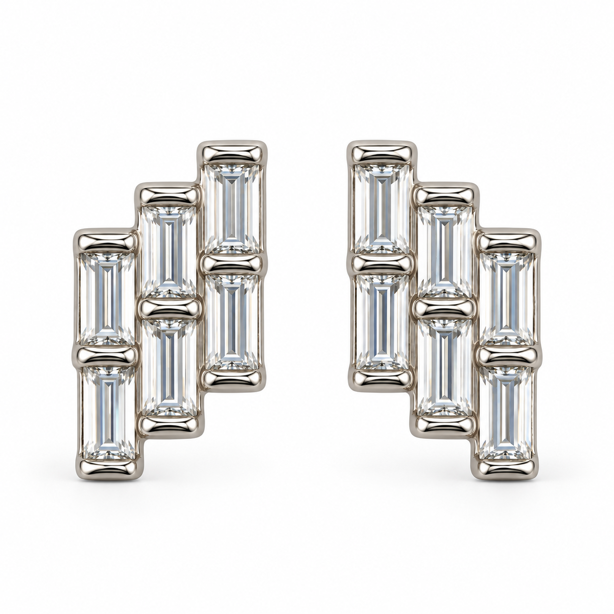 Elegant Baguette Cut White Stone Geometric 925 Sterling Silver Stud Earrings