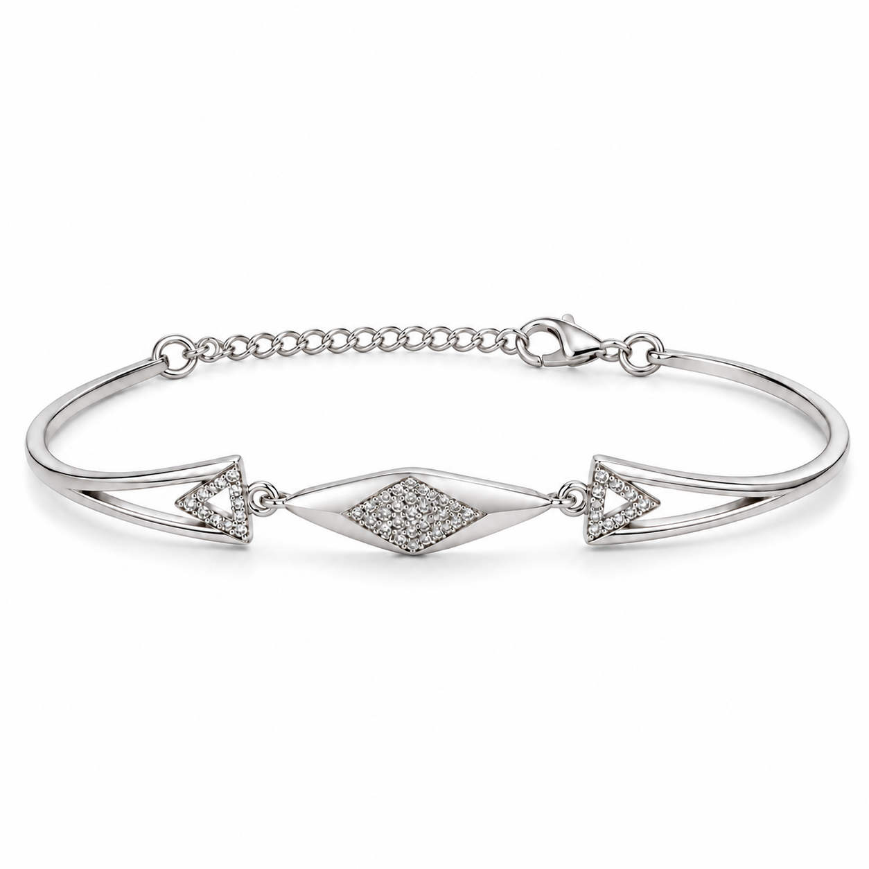 Diamond-Shaped Sparkle 925 Silver Kada Bracelet