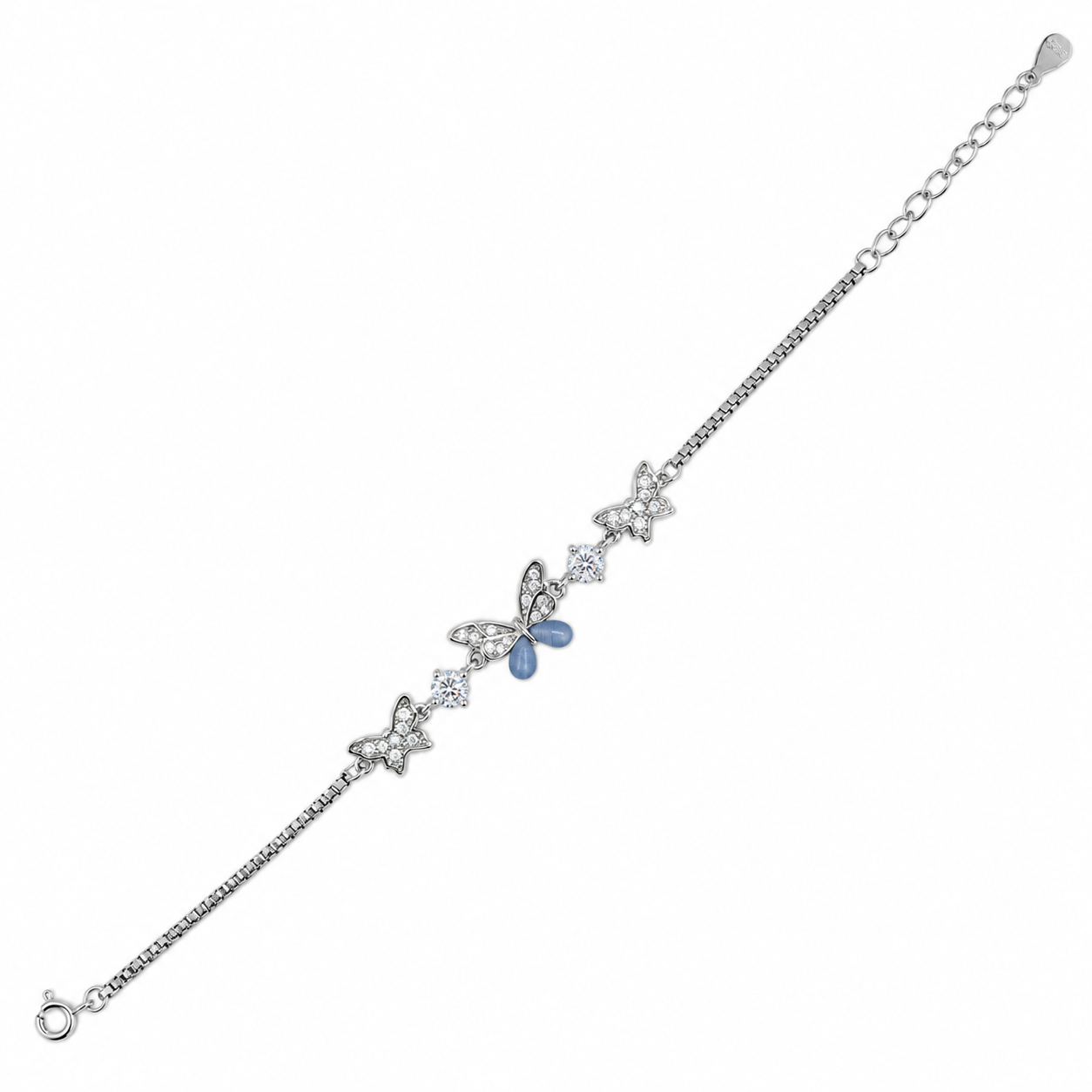 925 Silver Blue Butterfly Charm Bracelet
