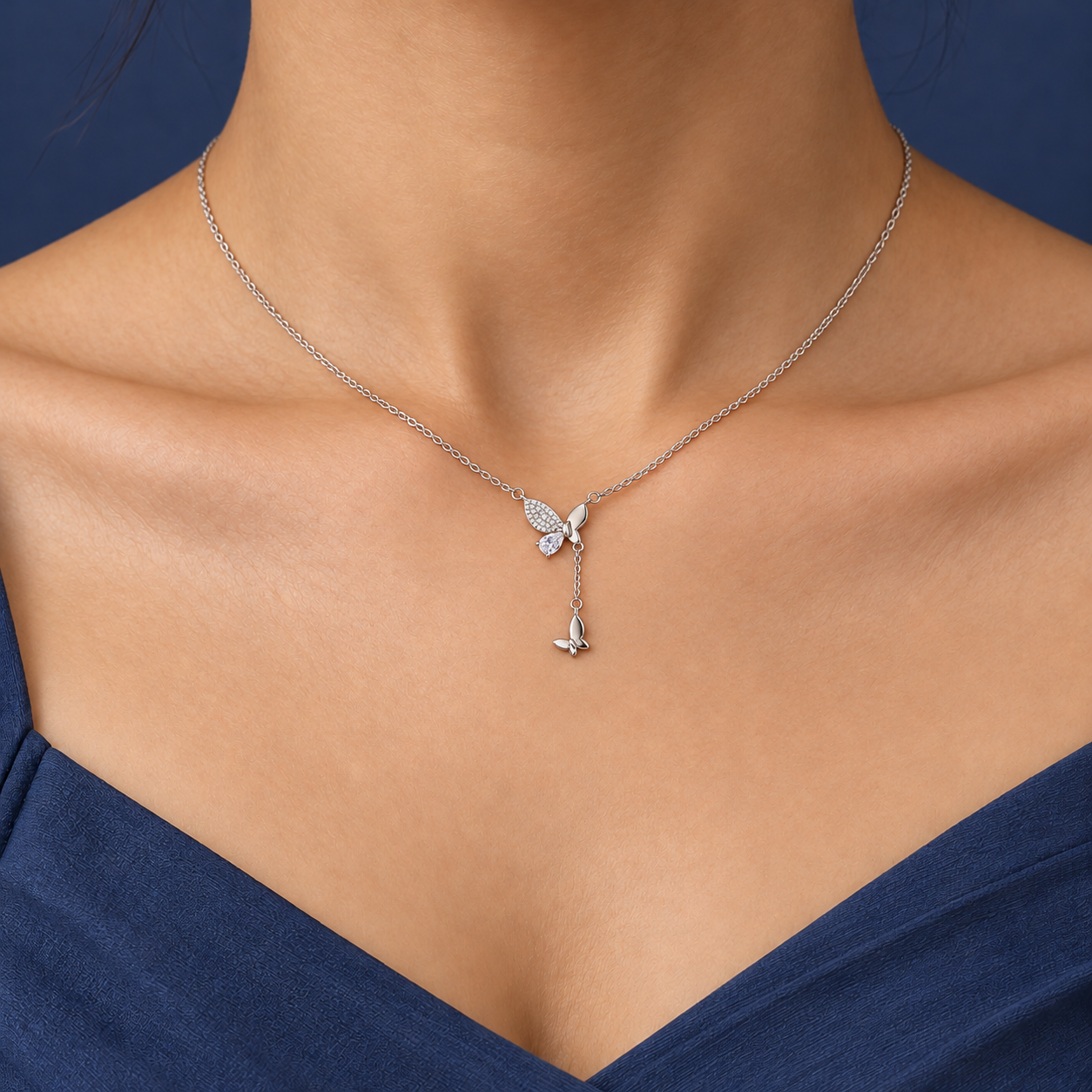 925 Silver Butterfly Charm Drop Necklace