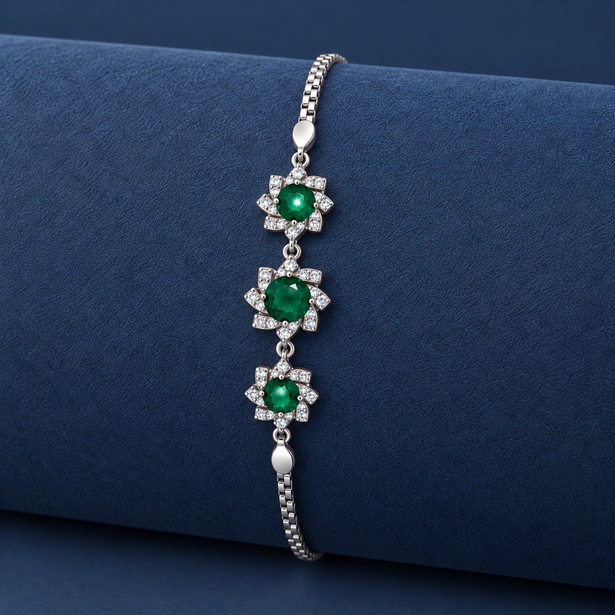 925 Silver Emerald Green Floral Bracelet