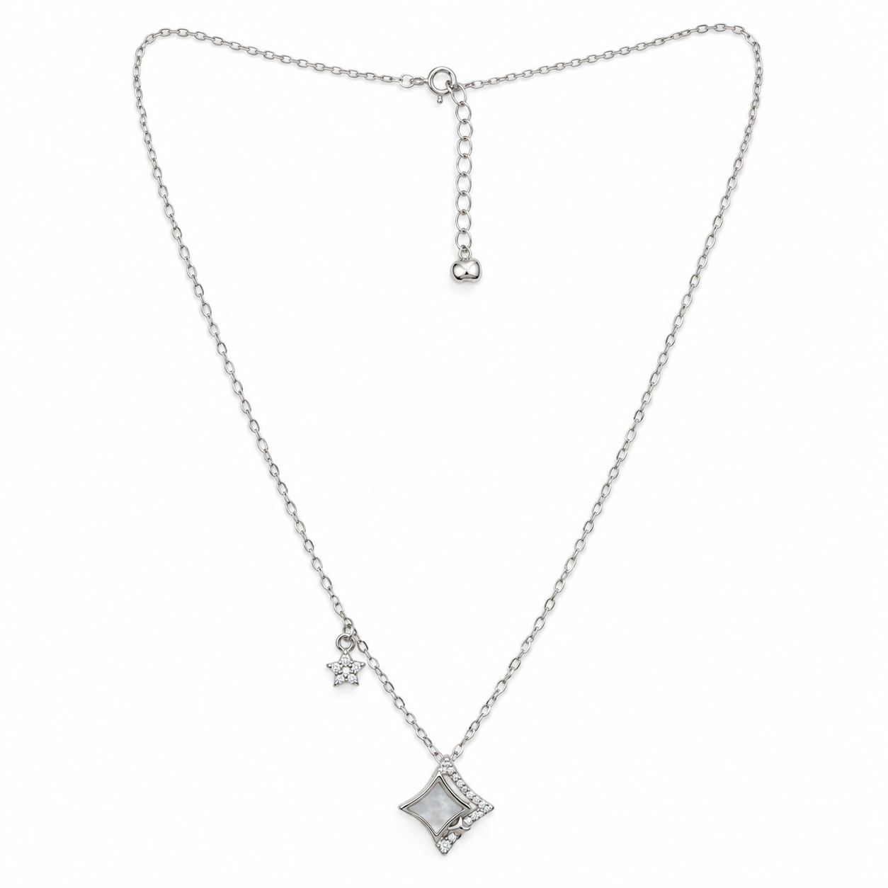 925 Silver Geometric Pearl Star Pendant Necklace
