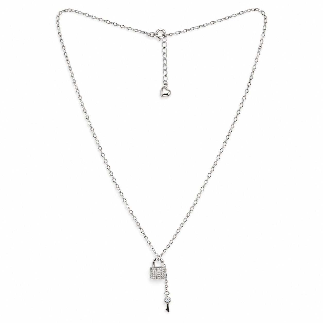 925 Silver Sparkling Lock & Key Pendant Necklace
