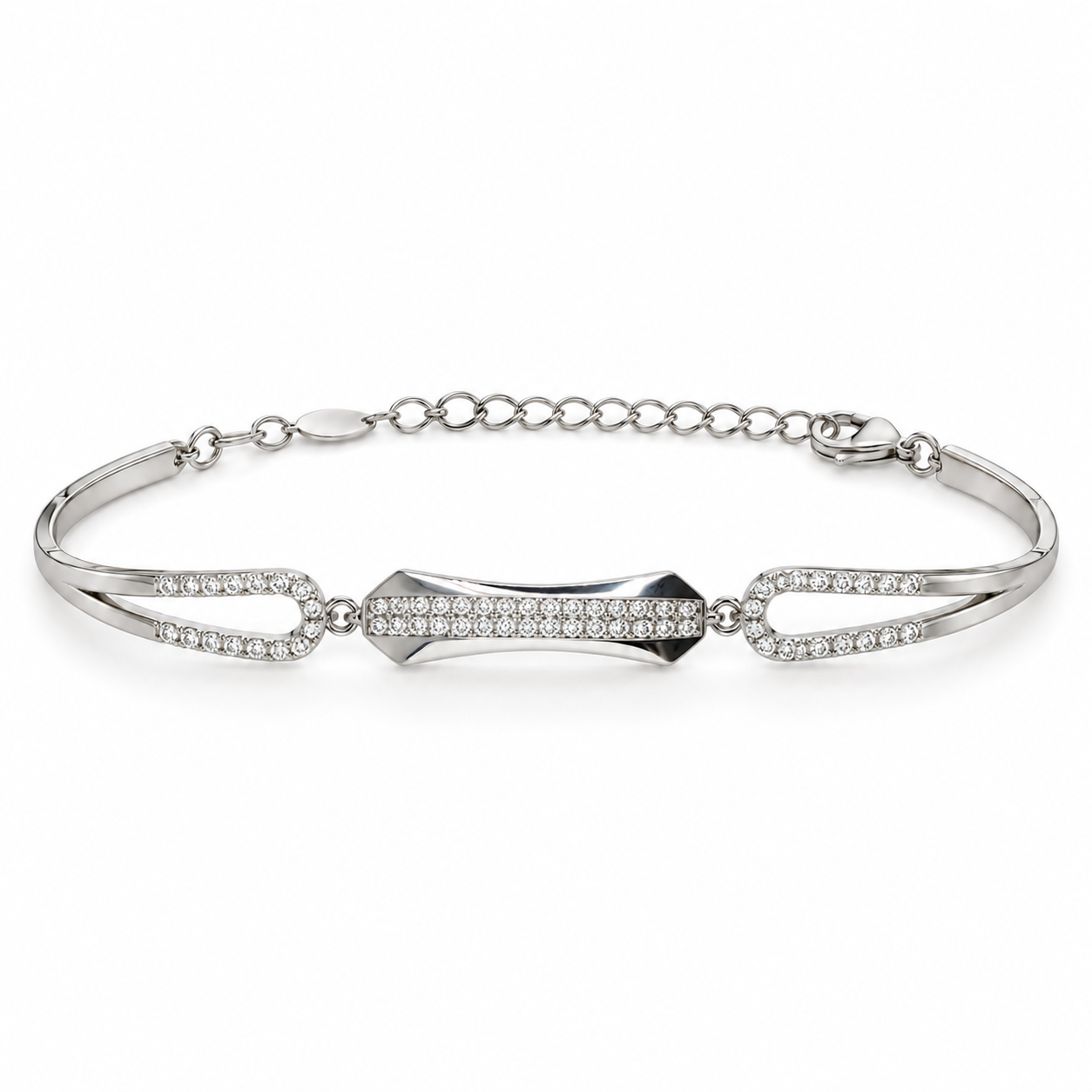 Sparkling Geometric 925 Silver Kada Bracelet