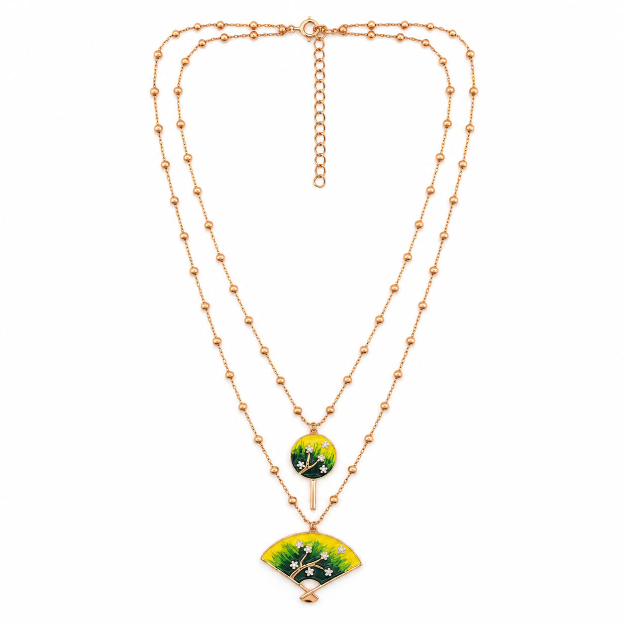 925 Silver Rose Gold Floral Fan Layered Necklace