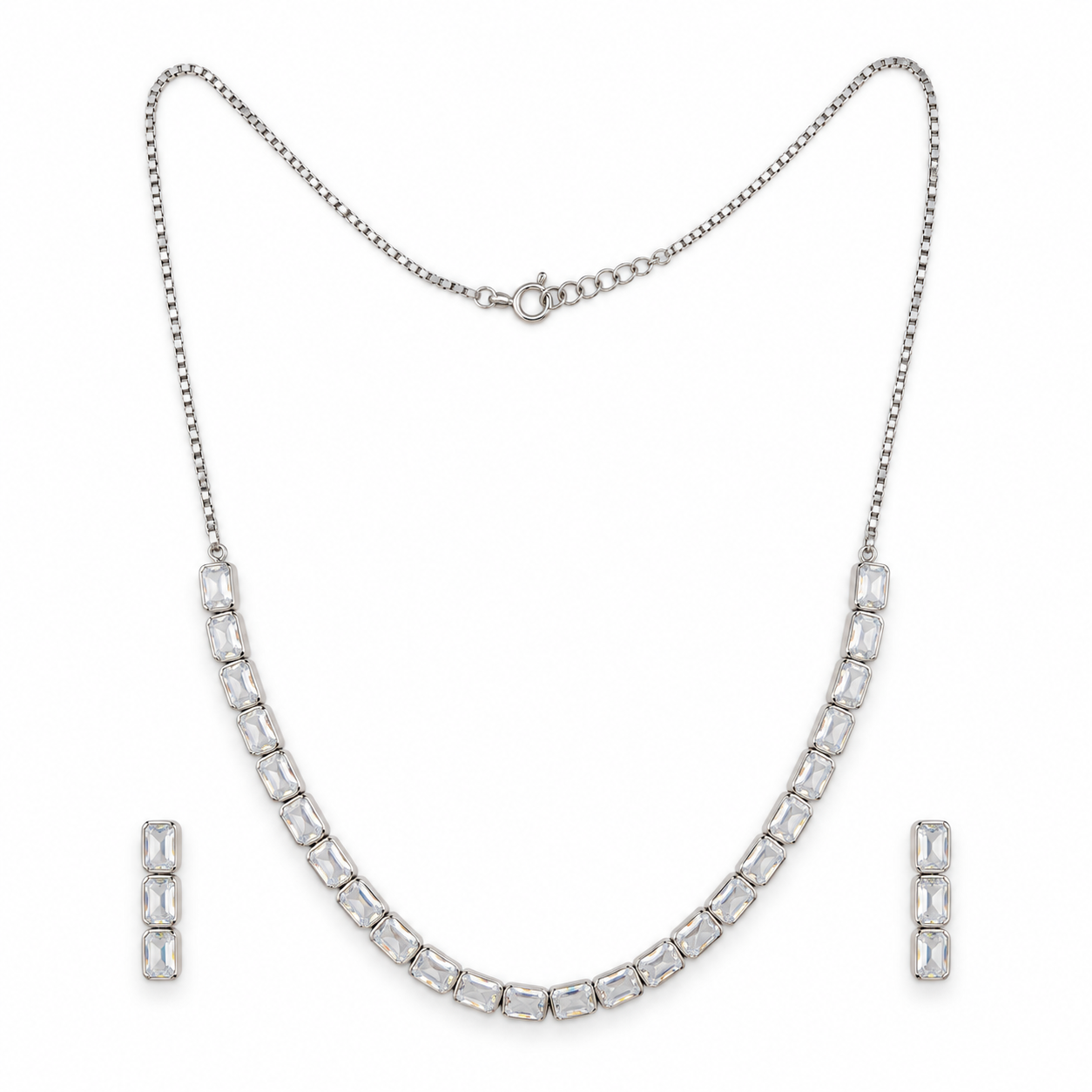925 Silver White Crystal Necklace & Earrings Set