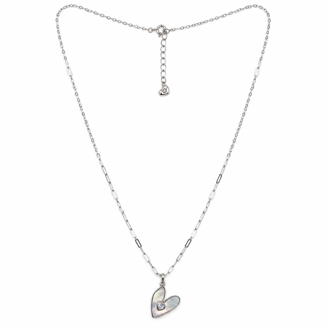 925 Silver Mother of Pearl Double Heart Necklace