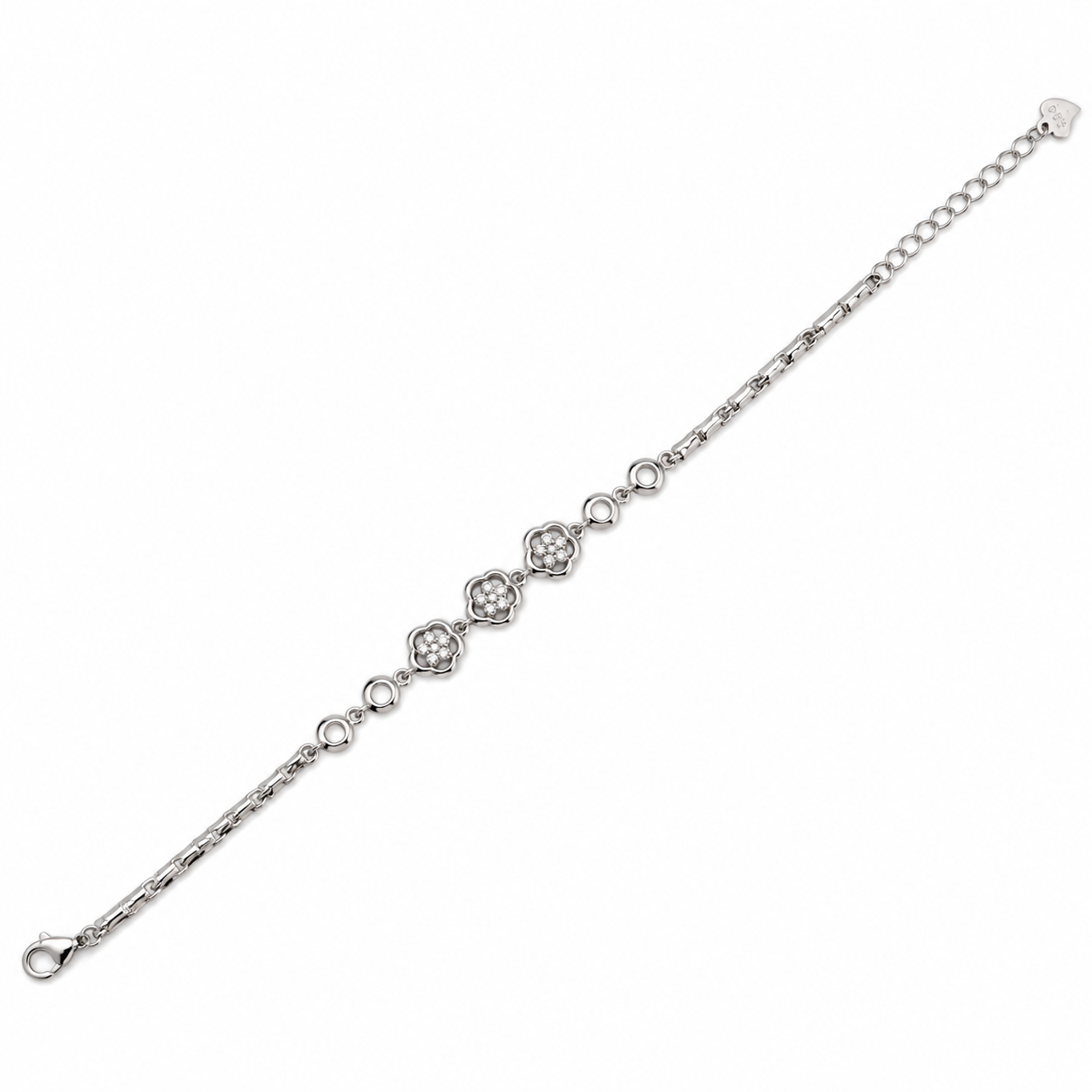 925 Silver Sparkling Triple Floral Bracelet