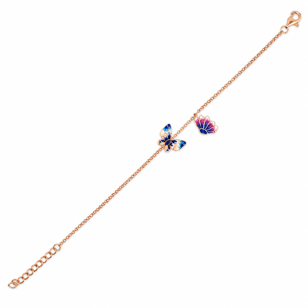 925 Silver Rose Gold Butterfly Charm Bracelet