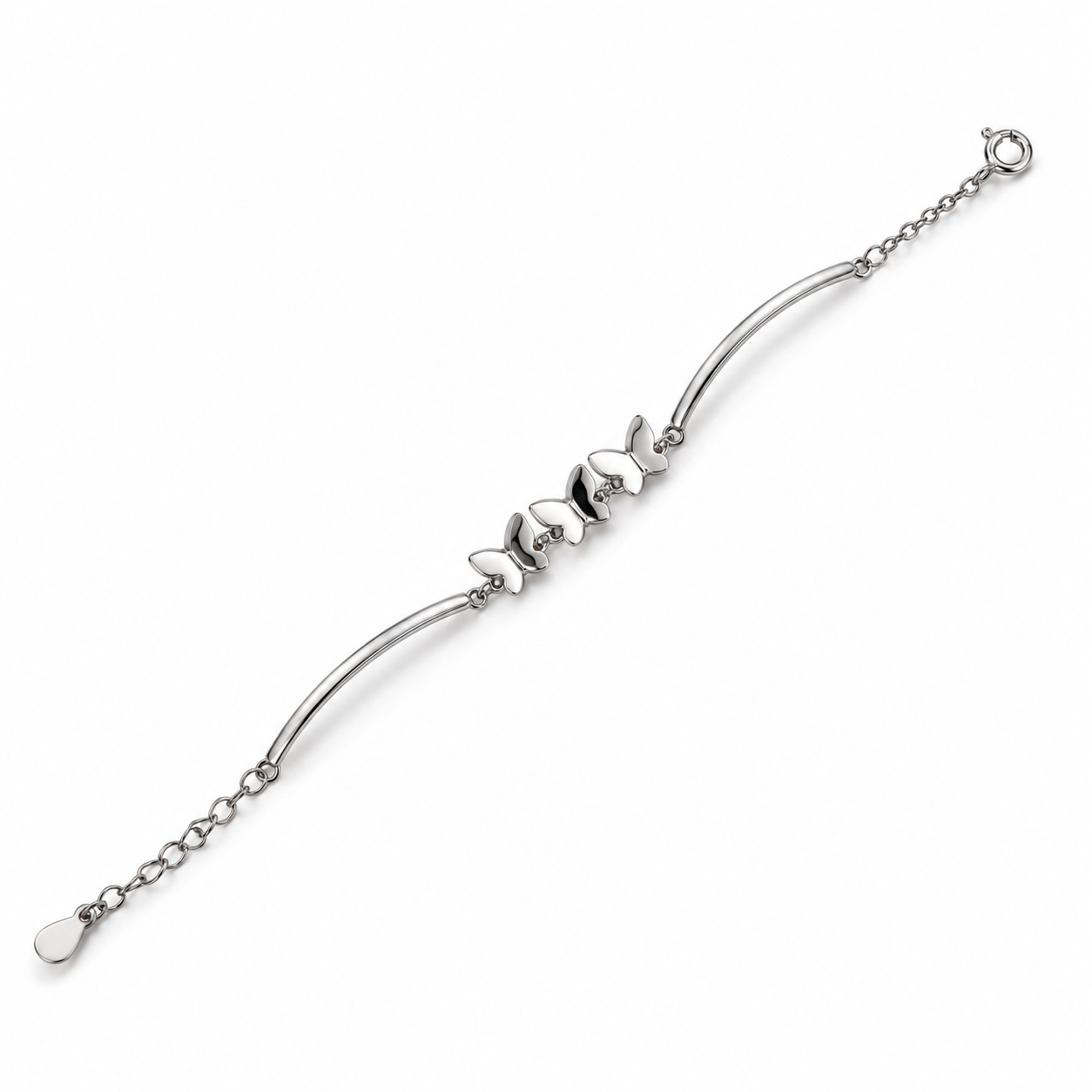 Triple Butterfly Charm 925 Silver Kada Bracelet