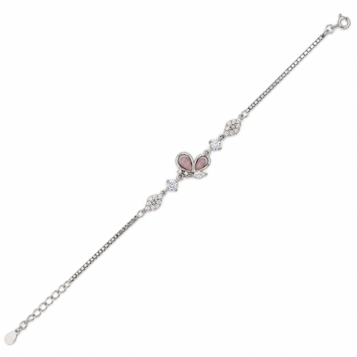 925 Silver Pink Butterfly Charm Bracelet
