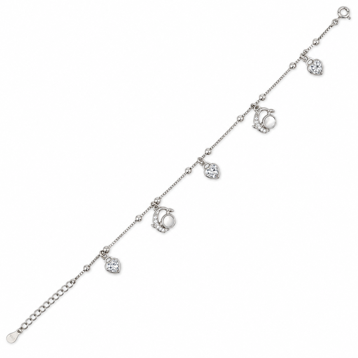 925 Silver Heart & Circle Charm Bracelet