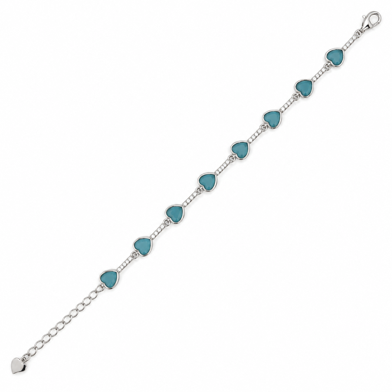 925 Silver Teal Blue Heart Link Bracelet