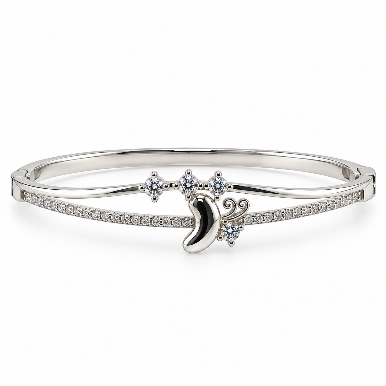 925 Sterling Silver Nazariya Crescent Motif CZ Bracelet Kada