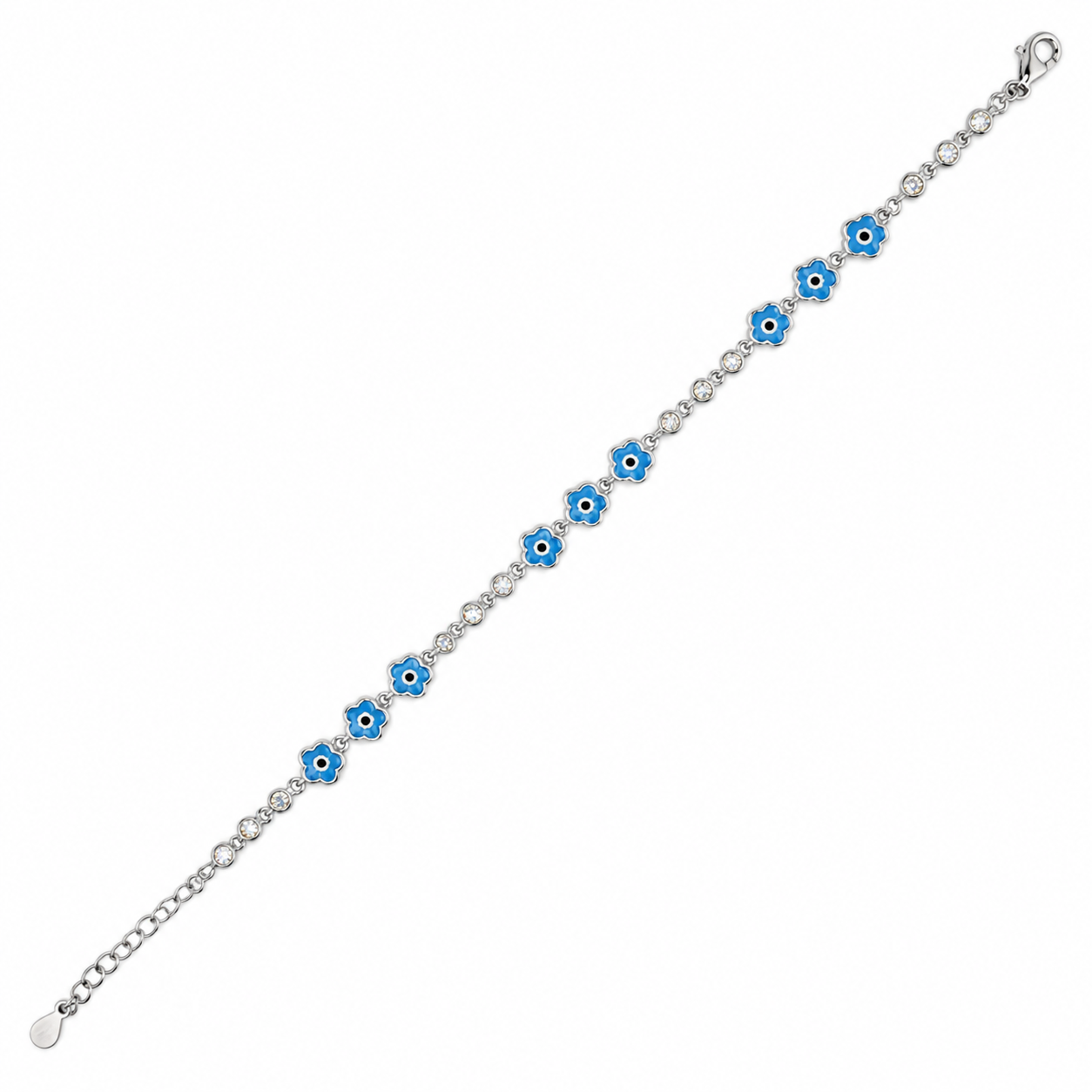 925 Silver Blue Floral Charm Bracelet