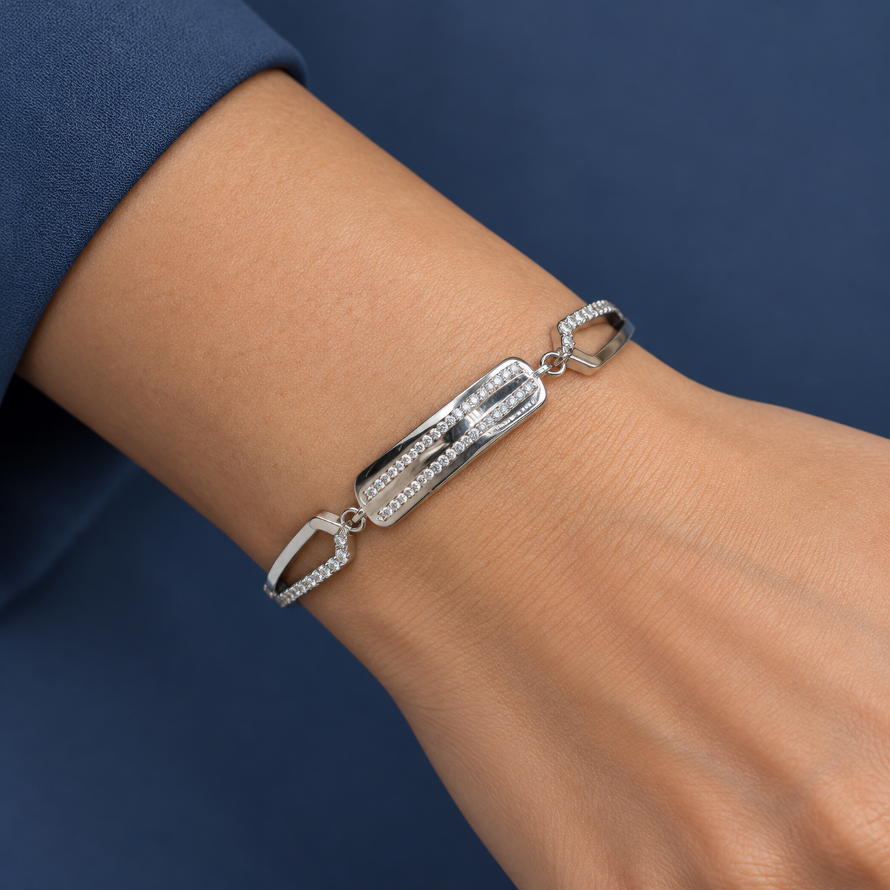 Dual Row Sparkling 925 Silver Kada Bracelet