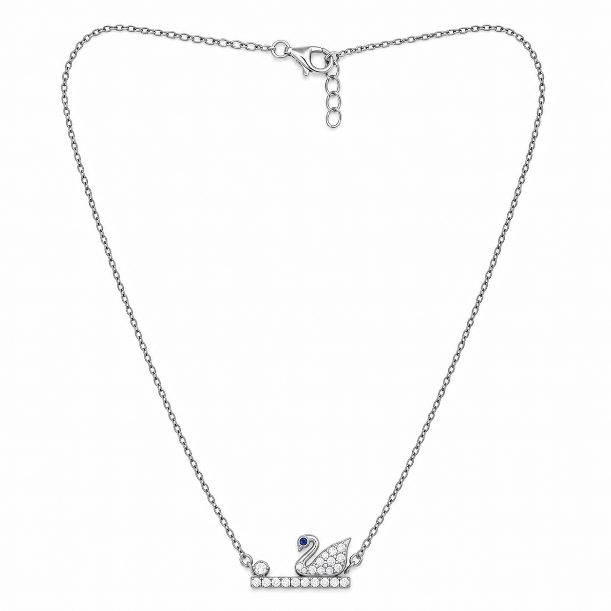 Elegant Swan Design Silver Pendant Necklace with Blue Stone