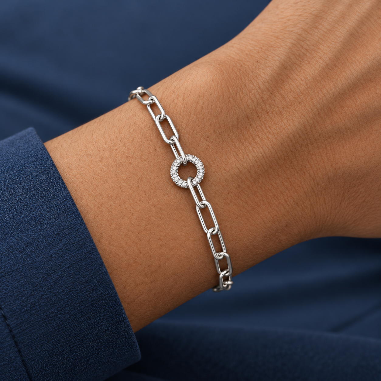 925 Silver Sparkling Circle Link Bracelet