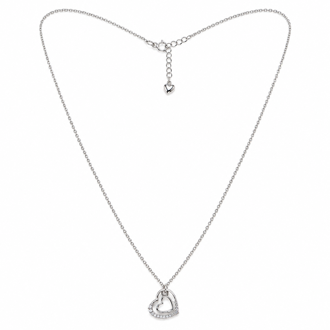 925 Silver Double Heart Pendant Chain Necklace