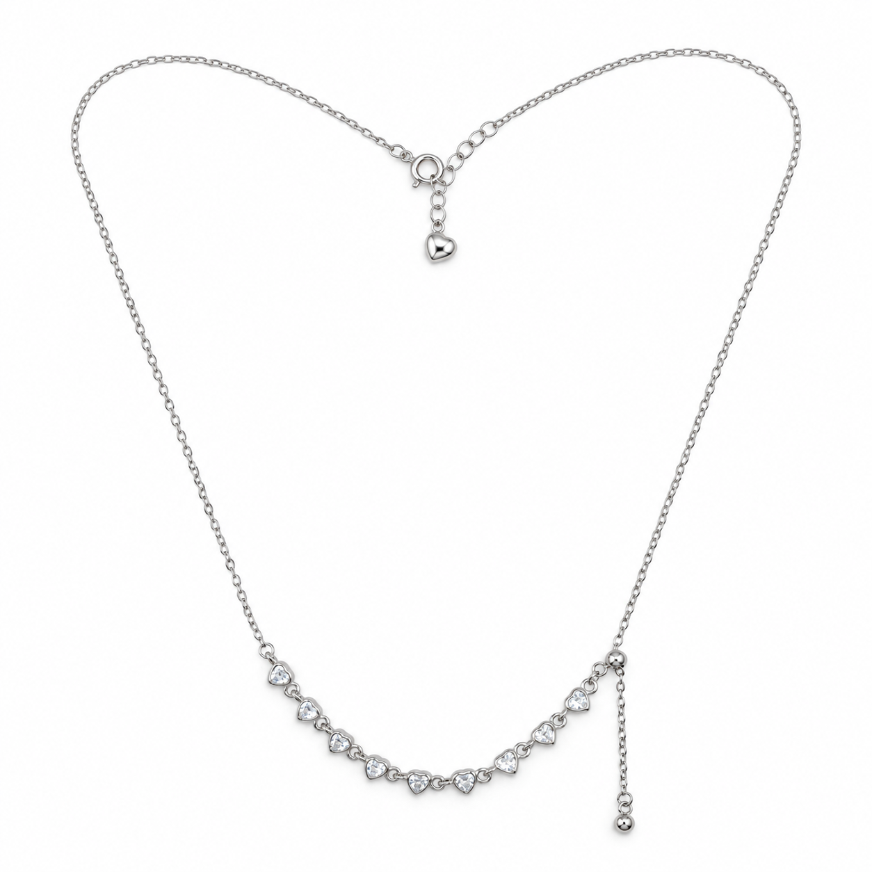 Elegant Silver Heart Crystal Chain Necklace