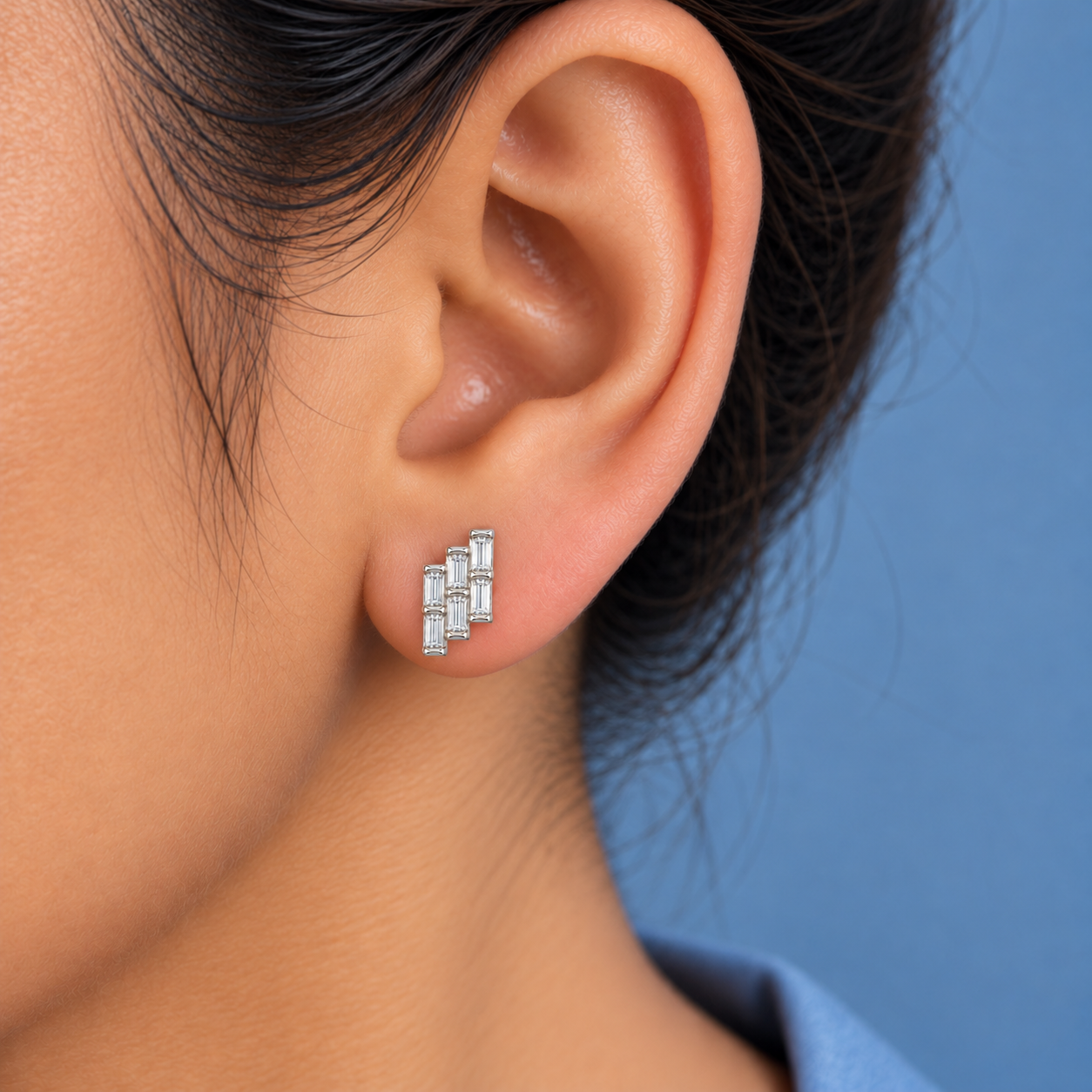 Elegant Baguette Cut White Stone Geometric 925 Sterling Silver Stud Earrings