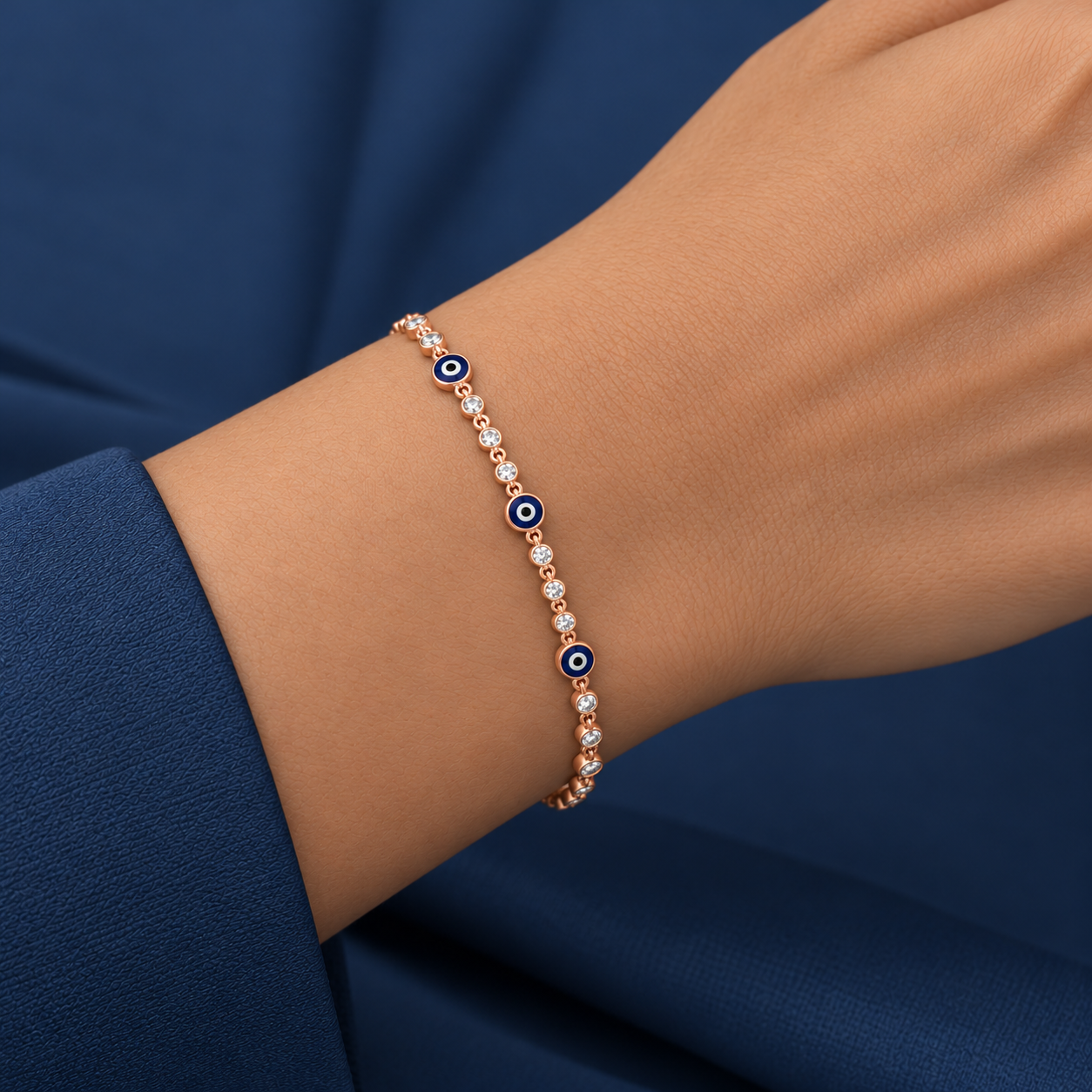 925 Silver Rose Gold Evil Eye Bracelet