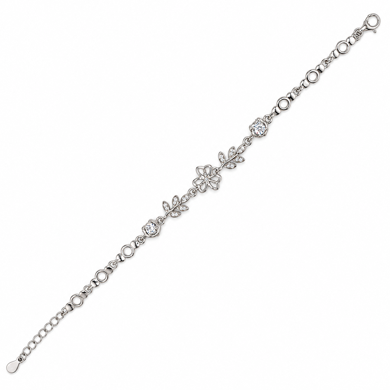925 Silver Floral Leaf Charm Bracelet