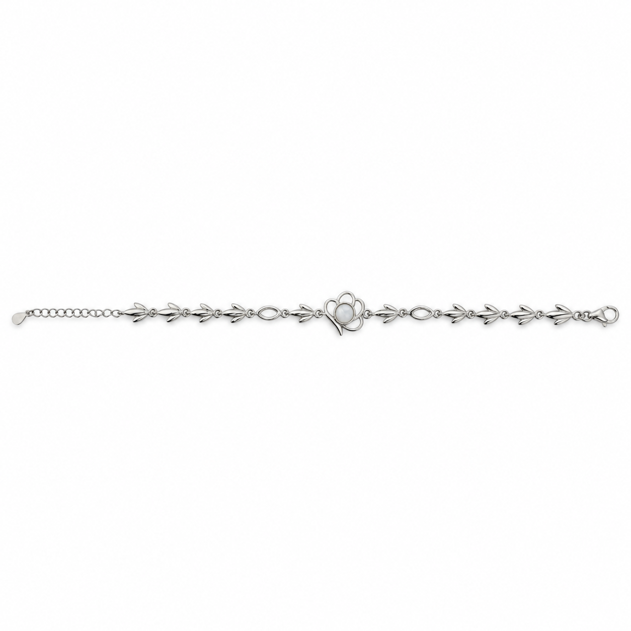 925 Silver Pearl Floral Link Bracelet