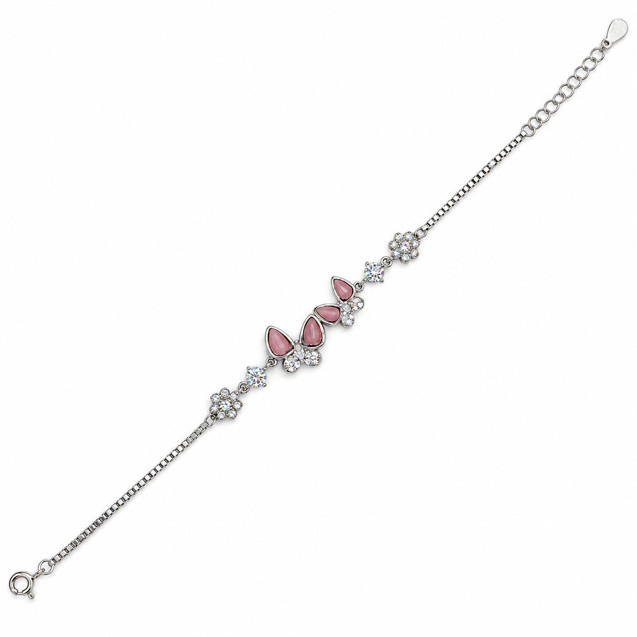 925 Silver Pink Petal Floral Bracelet
