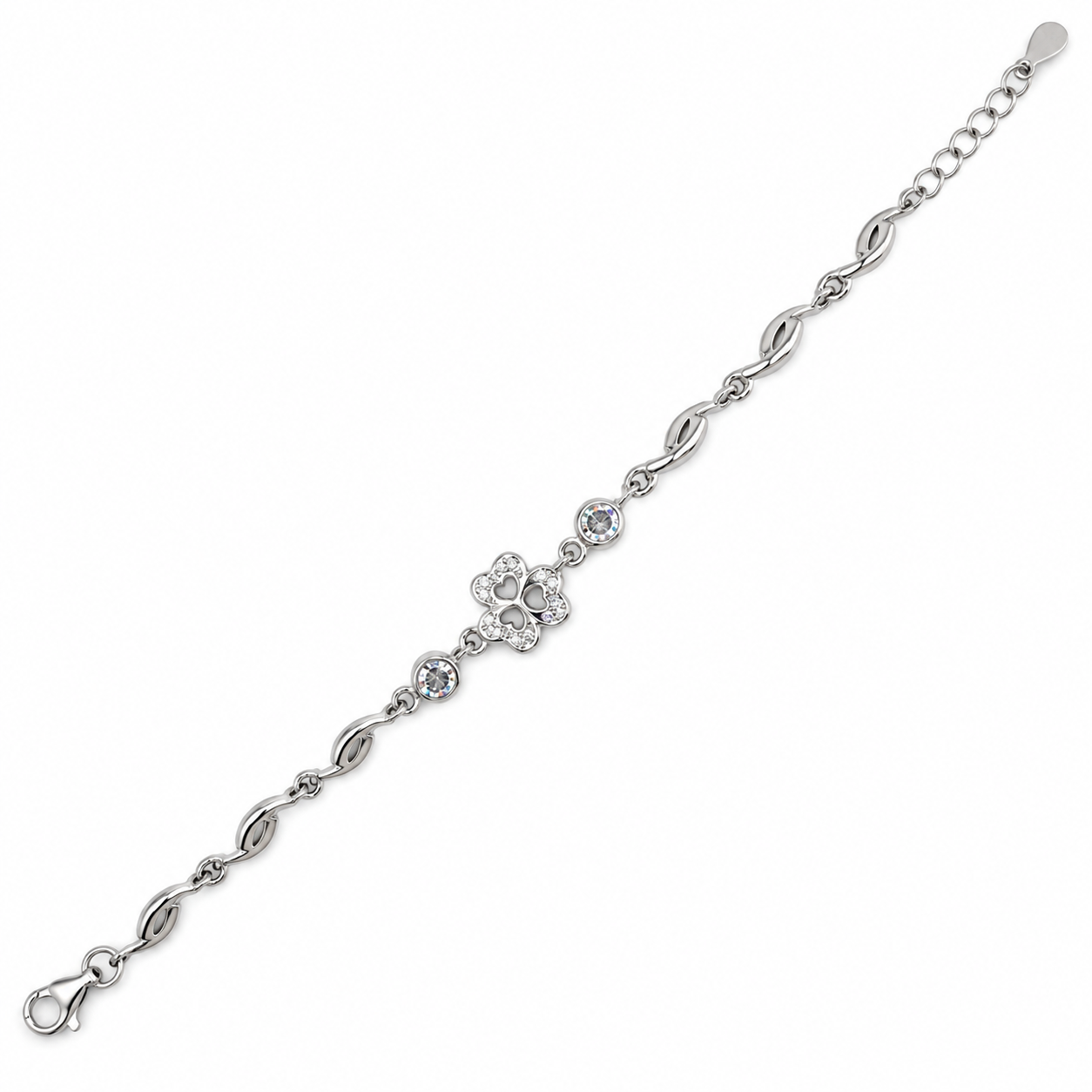 925 Silver Sparkling Floral Link Bracelet