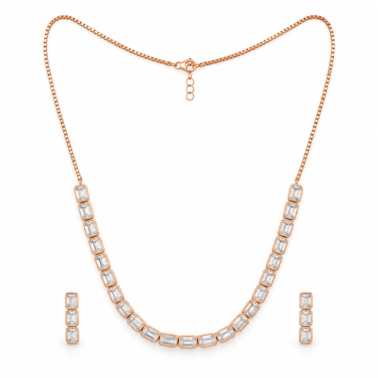 925 Silver Rose Gold White Stone Necklace Set