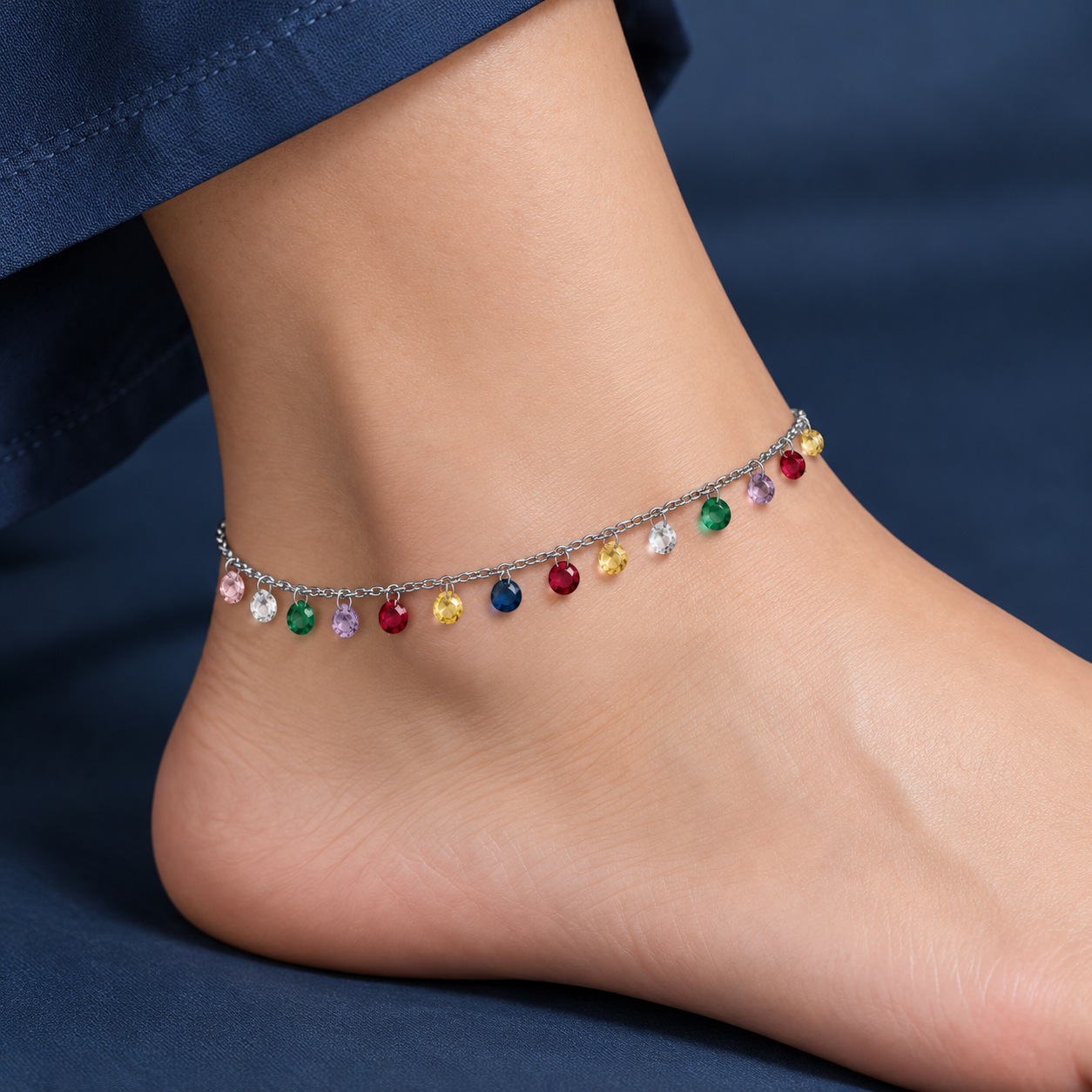 Rainbow Charm 925 Silver Anklet