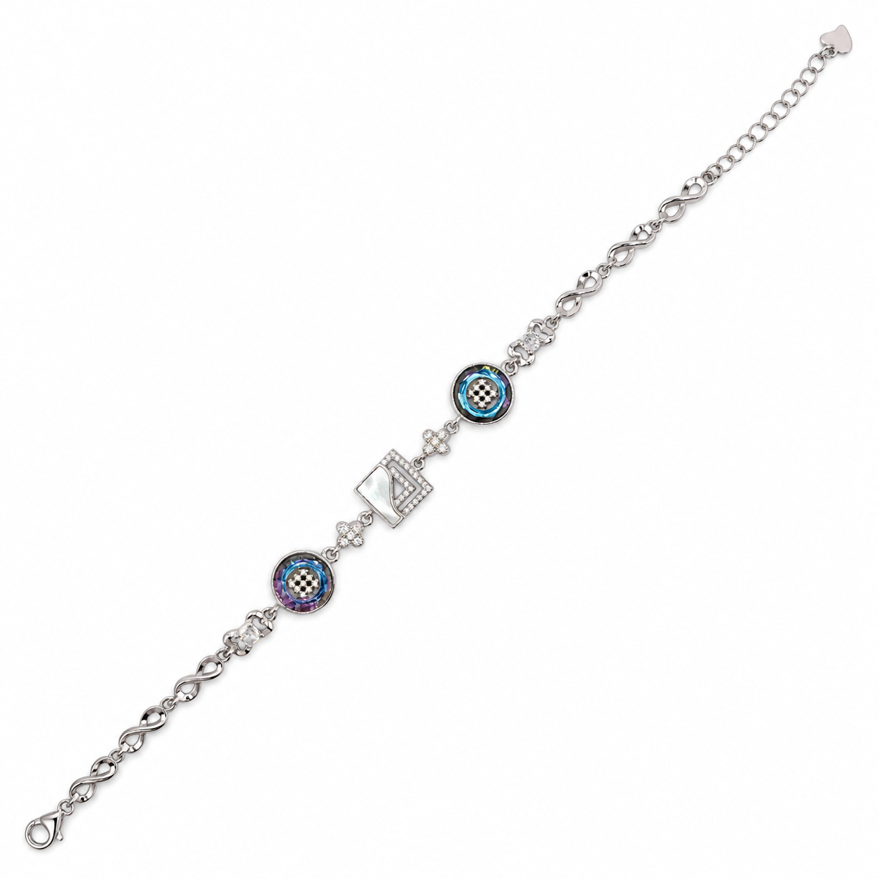 925 Silver Iridescent Geometric Link Bracelet