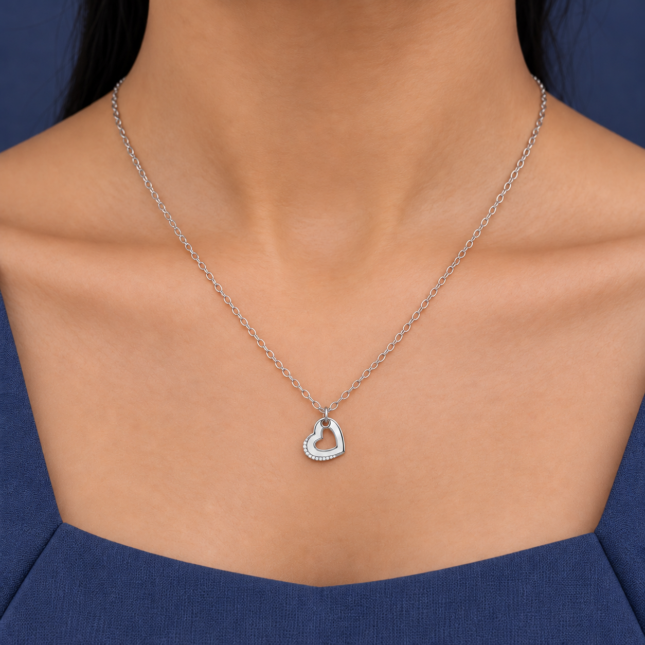 925 Silver Double Heart Pendant Chain Necklace
