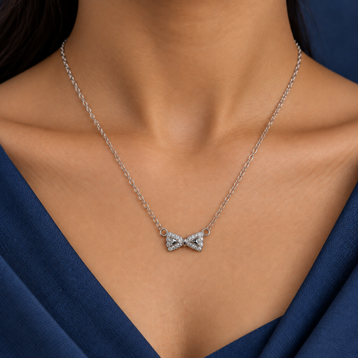 Sparkling Bow 925 Silver Necklace