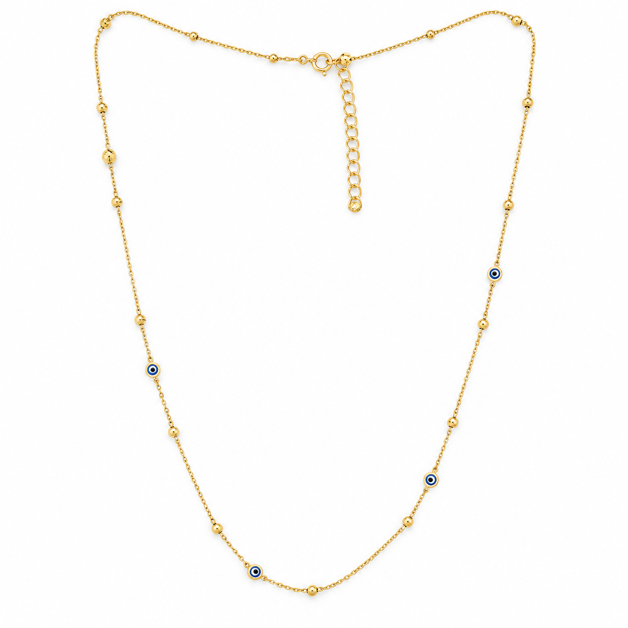 Elegant Gold-Tone Evil Eye Beaded Chain Necklace