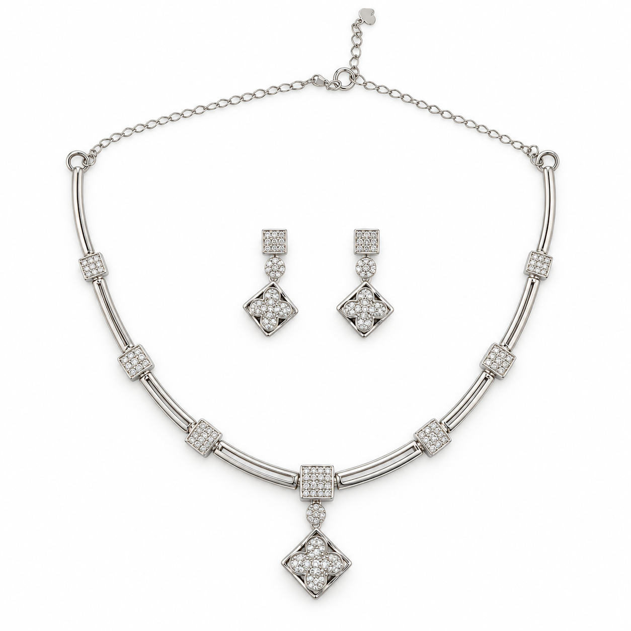925 Silver Clover Diamond-Shaped Necklace Set