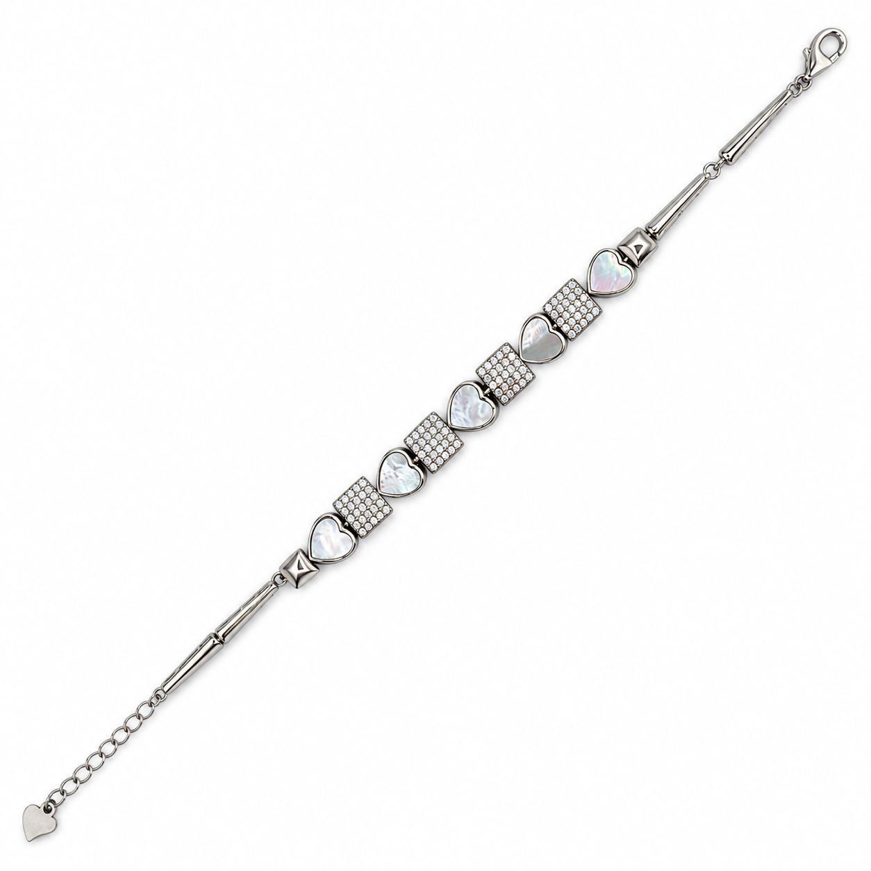 925 Silver Mother of Pearl Heart Link Bracelet