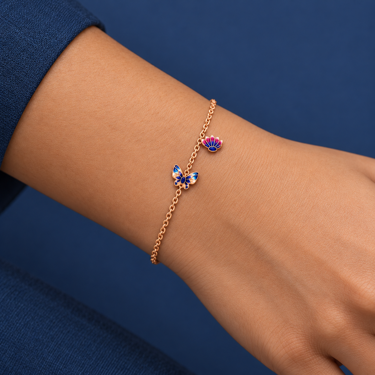 925 Silver Rose Gold Butterfly Charm Bracelet