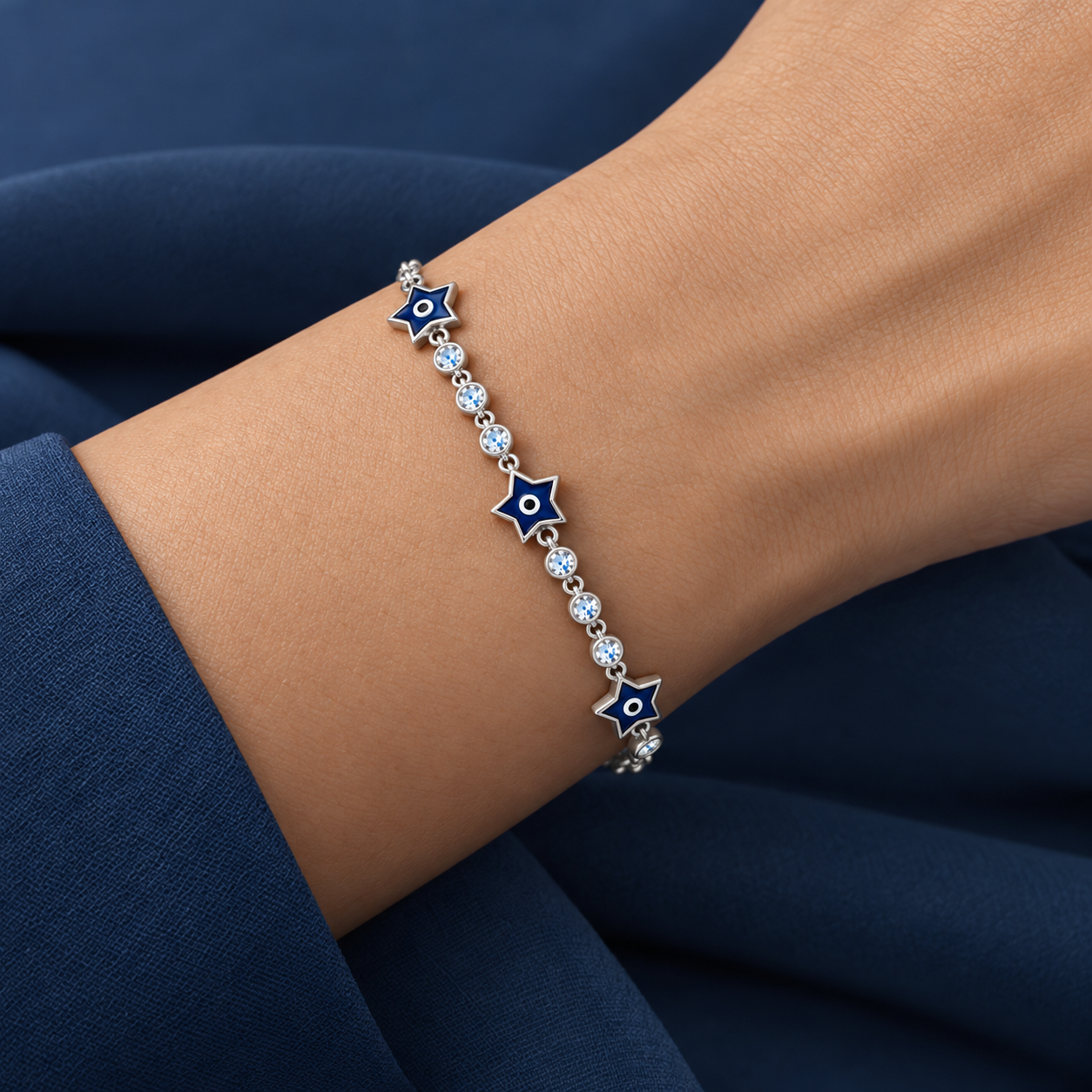 925 Silver Navy Blue Evil Eye Star Bracelet