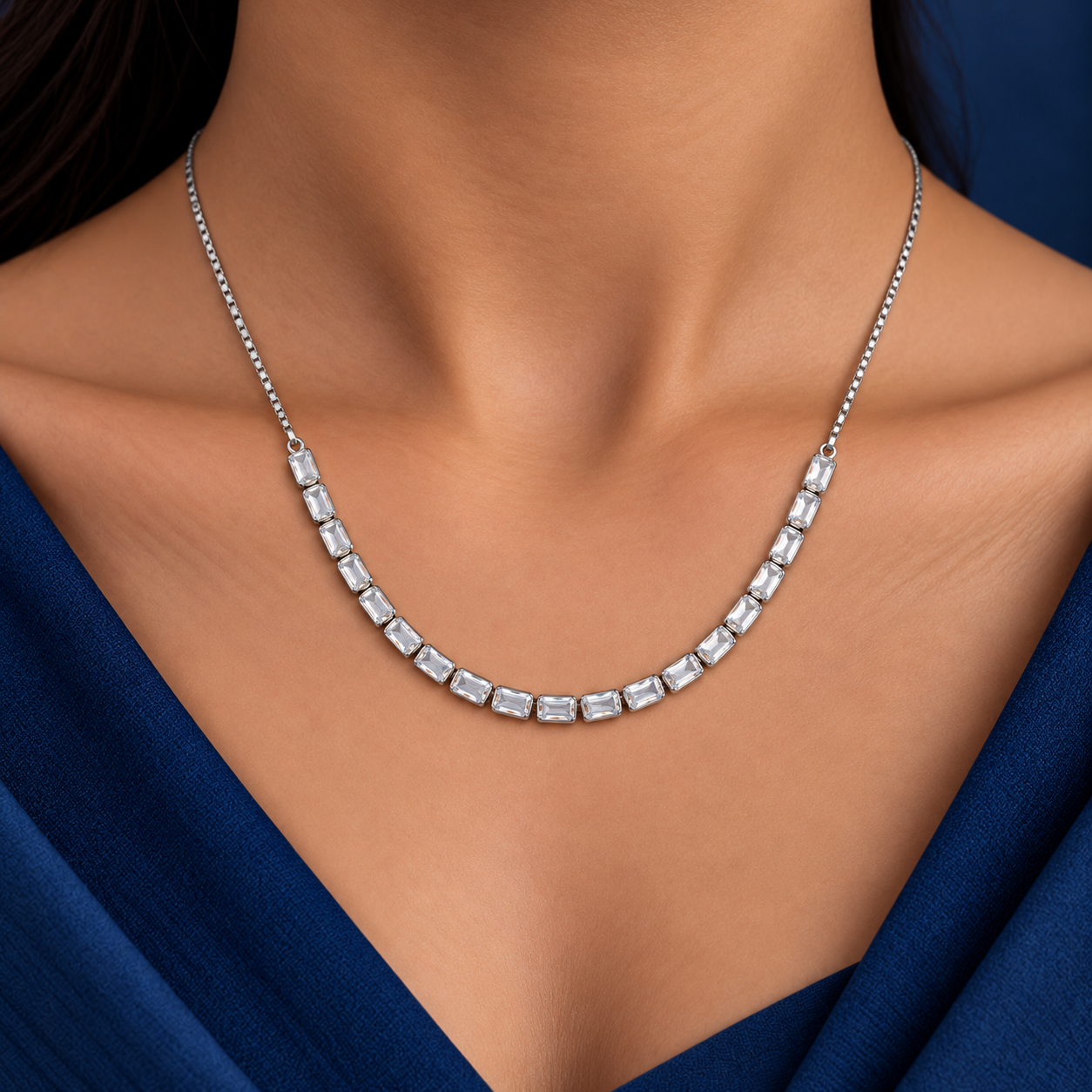 925 Silver White Crystal Necklace & Earrings Set