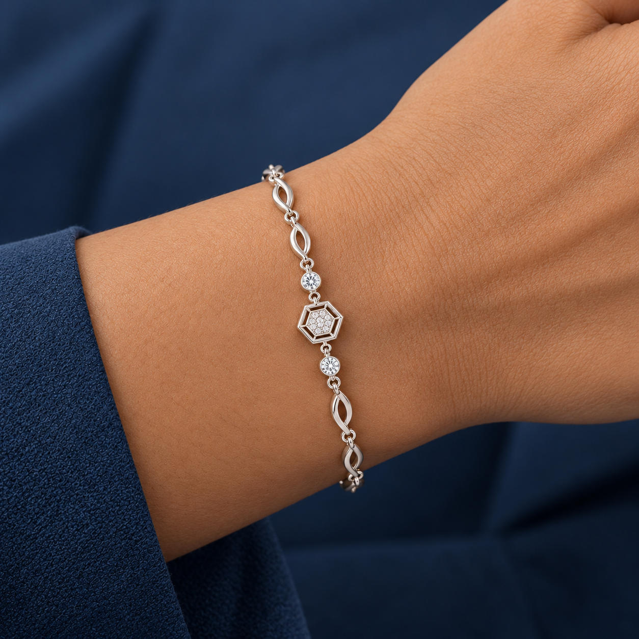 925 Silver Hexagon Stone Link Bracelet