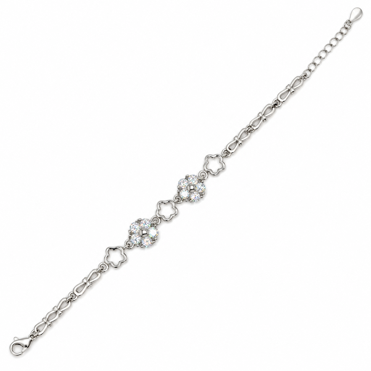 925 Silver Sparkling Flower Link Bracelet