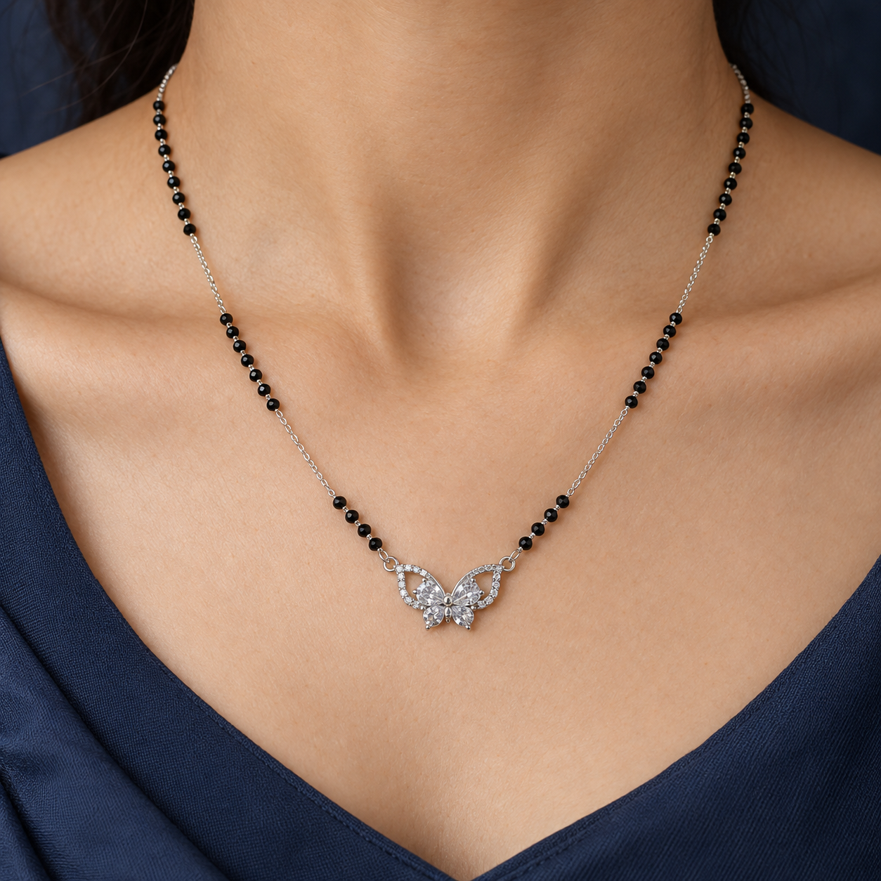 Crystal Wing 925 Silver Butterfly Mangalsutra