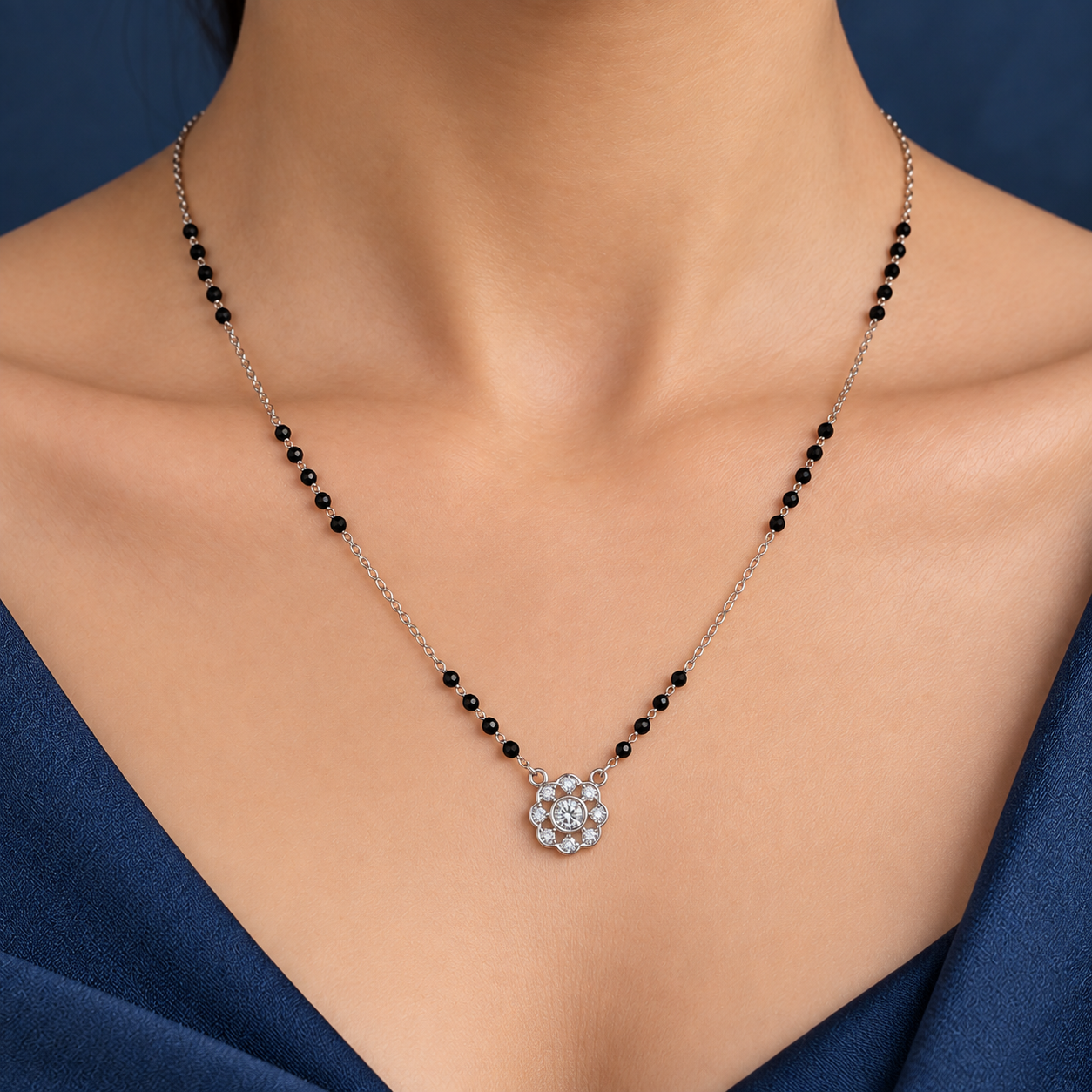 Floral Halo 925 Silver Mangalsutra