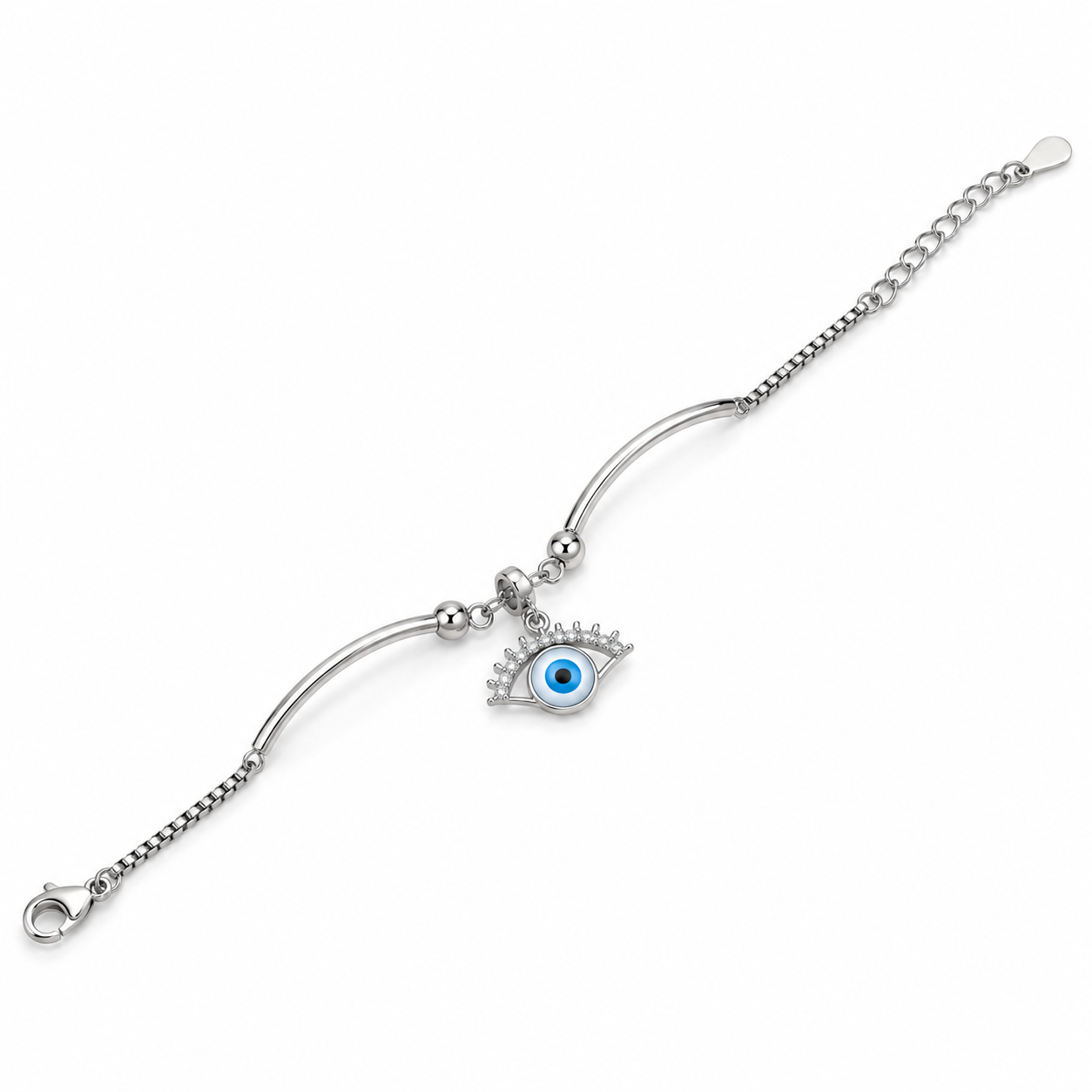 Evil Eye Charm 925 Silver Kada Bracelet